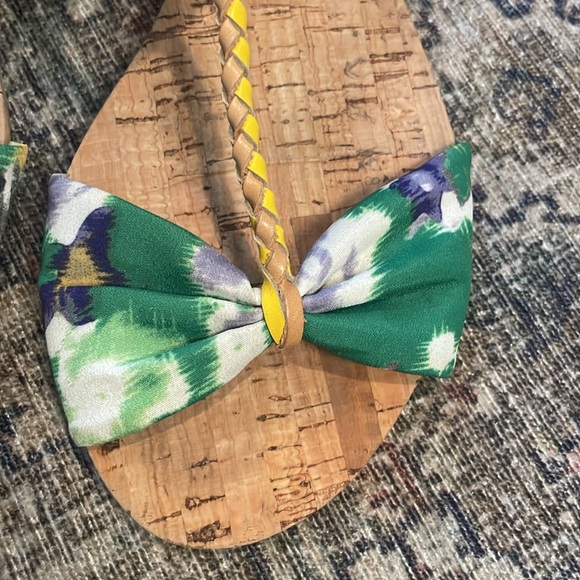 Rebecca Taylor Yellow Braided Leather Floral Cork Sandals Women's Size 6.5/7 - Picture 3 of 6